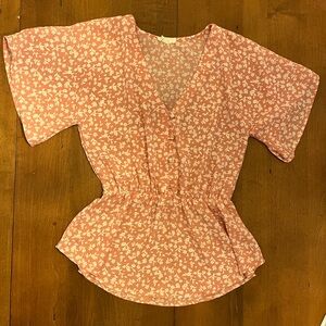 Sienna Sky Pink Peplum Blouse with Flutter Sleeves